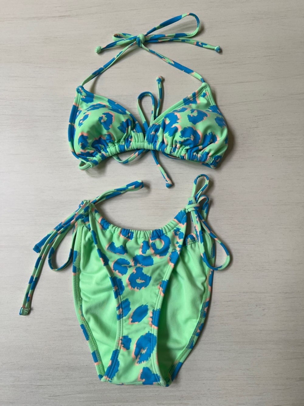 Xhilaration Neon Green Leopard Print Two-Piece Bikini